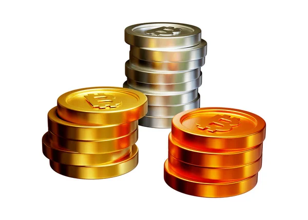 Pila Moneda Bitcoin Representación Aislada Sobre Fondo Blanco —  Fotos de Stock
