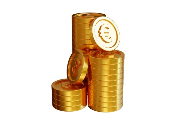 Στοίβα Κερμάτων Ευρώ Απόδοση Απομονωμένη Λευκό Φόντο — Φωτογραφία Αρχείου