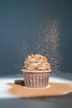 Kek koyu arkaplanda, üzerine serpiştirilmiş..