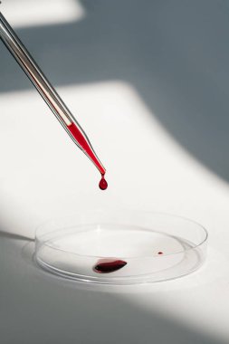 El, içinde kan olan bir test tüpü tutuyor..