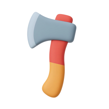 Beyaz bir arka planda izole edilmiş gri saplı ve renkli bir balta çizimi..