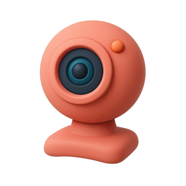 Oyuncak, yuvarlak dizaynlı, turuncu bir webcam 'in yakın çekim görüntüsü. Teknoloji düzenine biraz eğlence katmak için mükemmel..