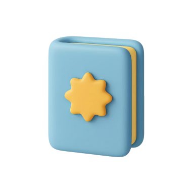 Kapağında altın bir yıldızın yer aldığı, eğitim veya tasarım projeleri için mükemmel, stilize edilmiş bir mavi kitabın 3 boyutlu görüntüsü..