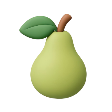 Beyaz arka planda izole edilmiş, pürüzsüz dokusunu ve doğal renklerini sergileyen yaprak ve saplı bir armutun ayrıntılı bir çizimi..