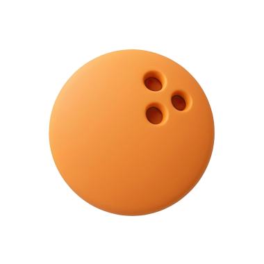 Turuncu bir bowling topu, beyaz arka planda izole edilmiş, spor ve eğlence temaları için mükemmel..