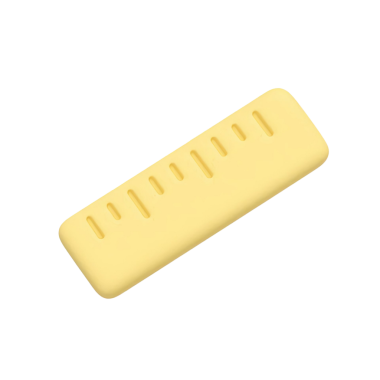 Tasarım ve yaratıcı projeler için ölçüm, kesinlik ve eğitim araçlarını sembolize eden, sarı bir cetvelin Isometric çizimi.