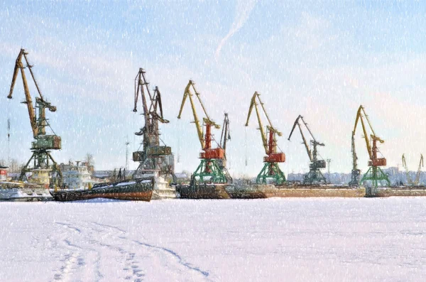 Зимний речной порт — стоковое фото