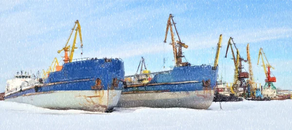 Lodě viníkající se v říčním přístavu — Stock fotografie