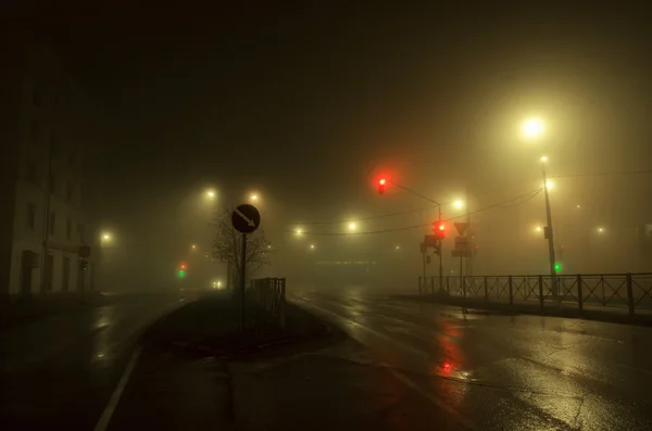 Fog on night street — Stock Photo, Image
