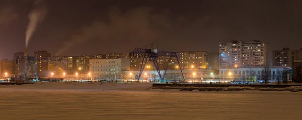 Panorama wintering of river port — Stock Photo, Image