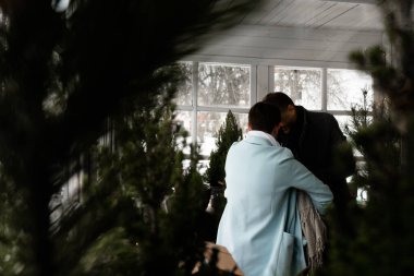 Beyaz tenli genç anne babaların terasta tatlı bebeklerini kucaklarken ona şefkatle baktıklarını görüyorum. Ebeveynlik ve mutlu çocukluk kavramı