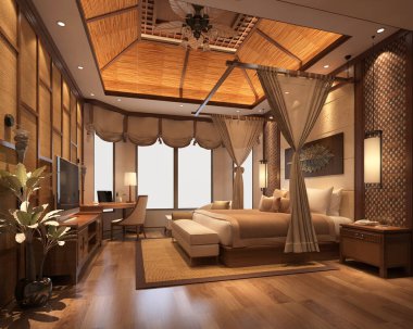 3D lüks otel odası, süit