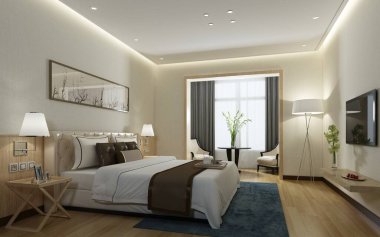 3D lüks otel odası, süit