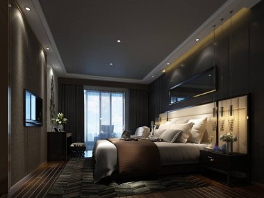 3D lüks otel odası.