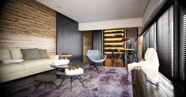 Ev oturma odasının 3D görüntüsü