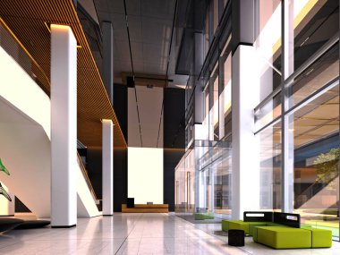 3D lüks otel resepsiyonu lobisi