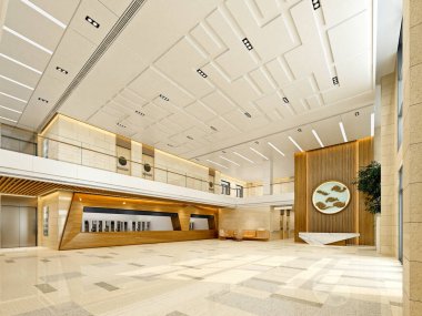 Hastane içi klinik giriş masasının 3D görüntüsü.