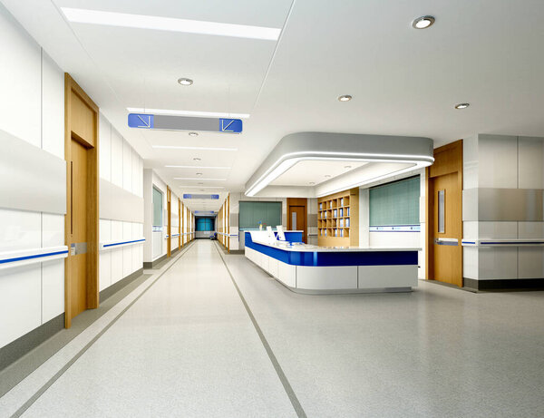 3d render of clinic hospital interior, clinic treatment space