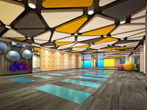3d render of gym work out fitness center, pilates and yoga room