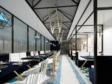 Lokanta içinin 3D görüntüsü