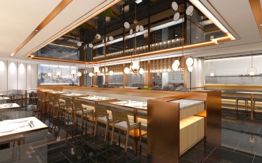 3D lüks restoran iç mimarisi
