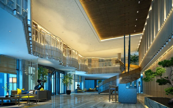 3D lüks otel lobisi giriş resepsiyonu