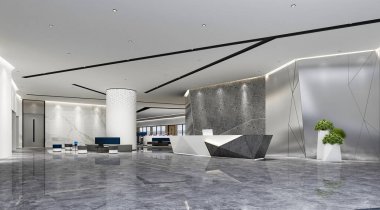 3D lüks otel lobisi resepsiyonu