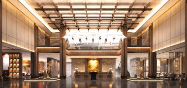 3D lüks otel lobisi resepsiyonu