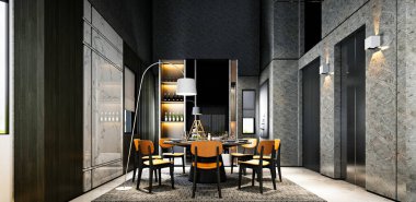 Modern ev oturma odasının 3D görüntüsü