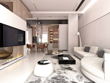 3D lüks ev oturma odası.