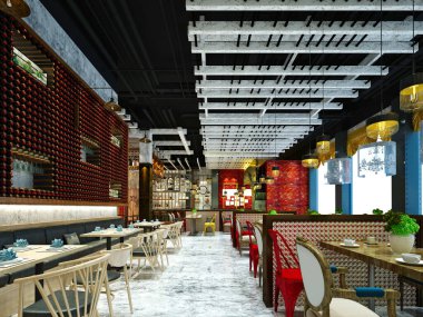 Cafe restoranının 3D görüntüsü