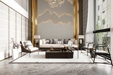 Modern oturma odasının 3D görüntüsü