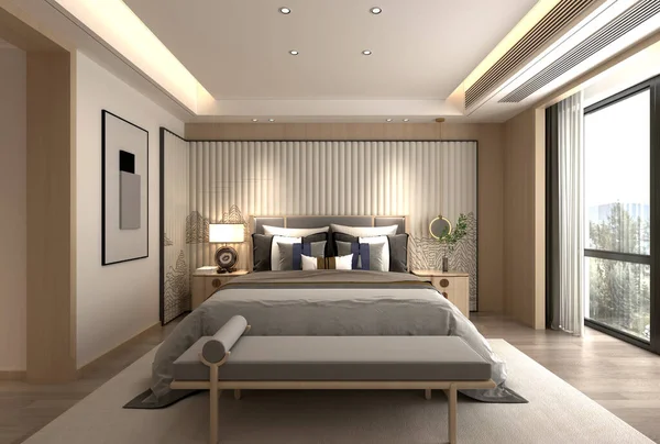 Renderizado Dormitorio Moderno — Foto de Stock
