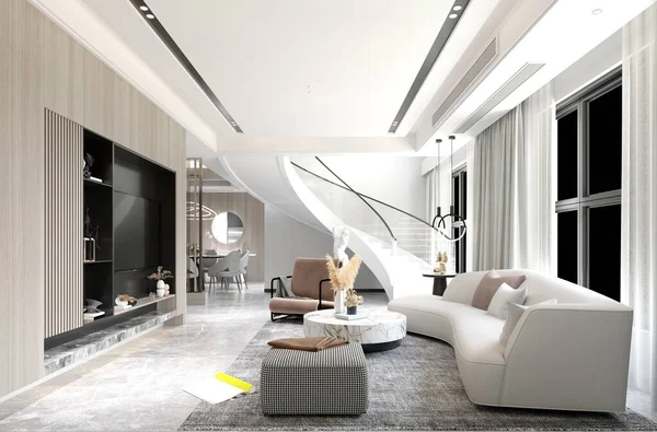 Modern oturma odasının 3D görüntüsü