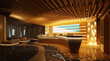 3D lüks otel resepsiyon girişi.