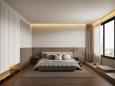 3D yatak odası, otel odası.