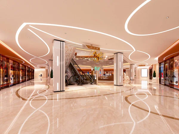 Alışveriş merkezi iç görünümünün 3D görüntüsü