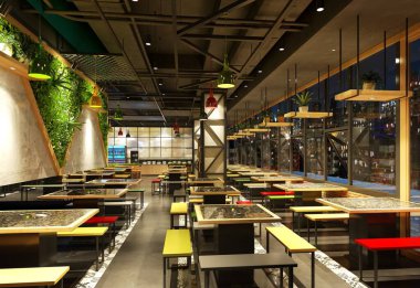 Kafe bar ve restoran içinin 3D görüntüsü