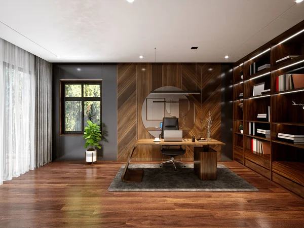 Render Wooden Style Office — Stock Photo, Image