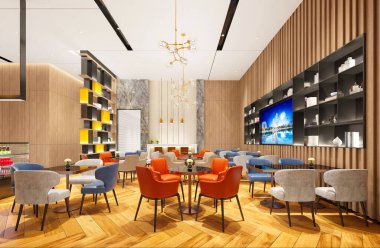 3D render og lüks otel lobi resepsiyon salonu