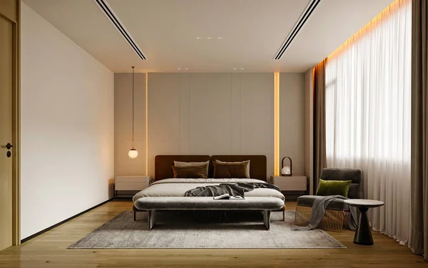 Render Modern Bedroom Hotel Room — Stock Photo, Image
