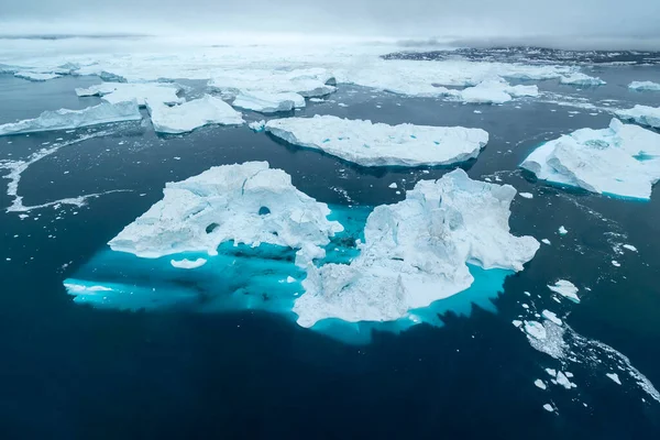 Vista Aerea Degli Iceberg Artici Groenlandia — Foto Stock