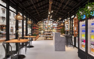 3D render restoran kafesi içerisi