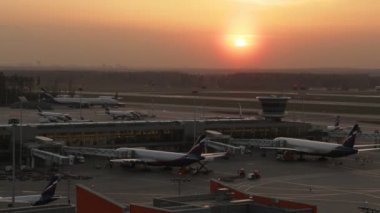 Sheremetyevo Havaalanı gece manzaraya yukarıdan günbatımı