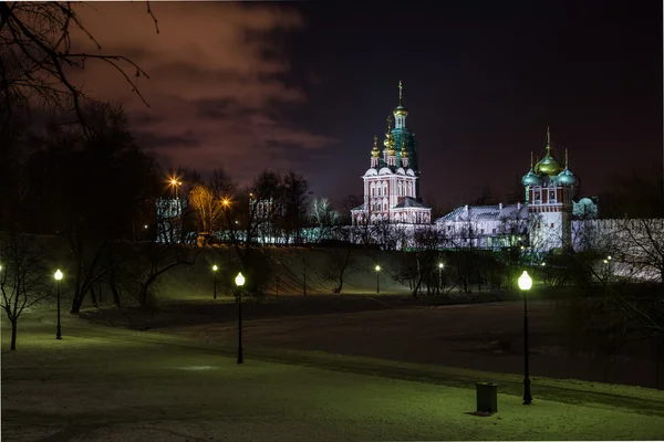 Novodevichy convent on a winter night — Stock Photo, Image