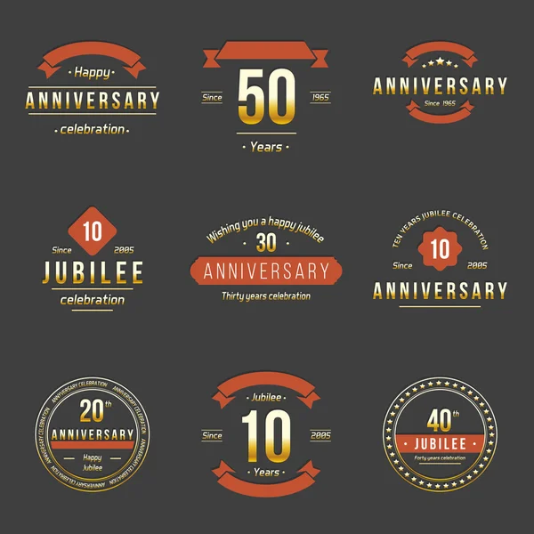 Yıldönümü işaretler, Semboller Vektör kümesi. On, yirmi, otuz, kırk, elli yıl Jübile tasarım öğeleri koleksiyonu. — Stok Vektör