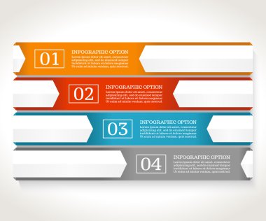 infographics tasarım şablonu. dört seçenekleri ile iş kavramı. kırmızı, mavi, turuncu, gri renkler. vektör çizim.