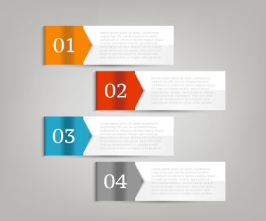 infographics tasarım şablonu. dört seçenekleri ile iş kavramı. kırmızı, mavi, turuncu, gri renkler. vektör çizim.