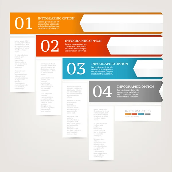 Plantilla de diseño infográfico. Concepto de negocio con cuatro opciones. Rojo, azul, naranja, gris. Ilustración vectorial . — Archivo Imágenes Vectoriales