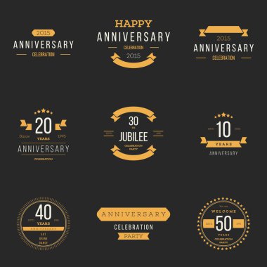 Vector set of anniversary signs, symbols. Ten, twenty, thirty, forty, fifty years jubilee design elements collection. clipart